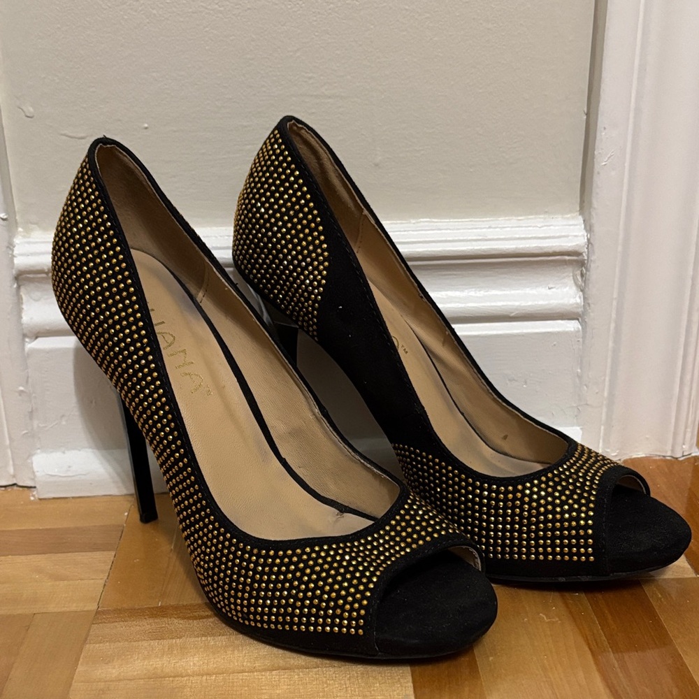 Liliana Black and Gold Studded Heels